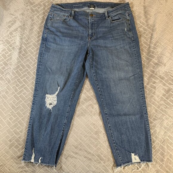 Lane Bryant Womens 18 Denim Jeans Blue Girlfriend Crop Medium Wash Distressed - Picture 1 of 11